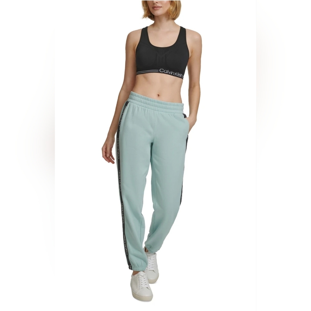 $60 Calvin Klein Womens Eco Fleece Logo Stripe Joggers Pants